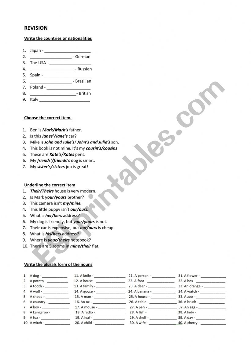 Present Simple Revision worksheet