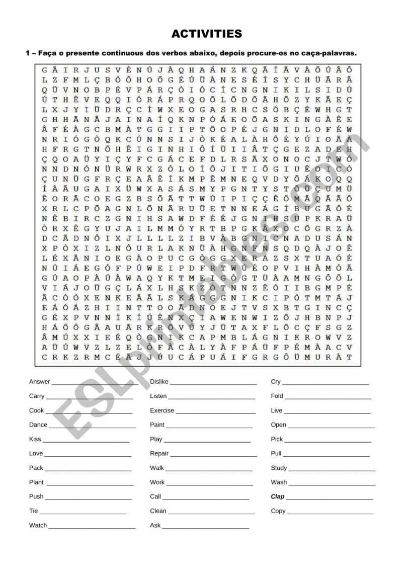 Present Continuos - Word Search