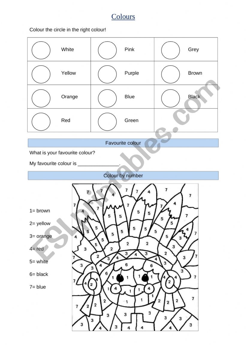 Colours worksheet