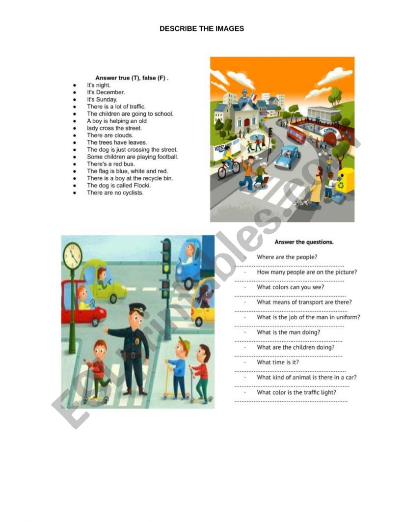 DESCRIBE THE IMAGES worksheet