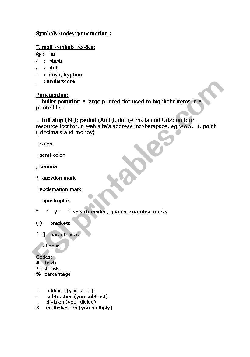 symbols , codes, punctuation  and alphabet ( 1st part) 