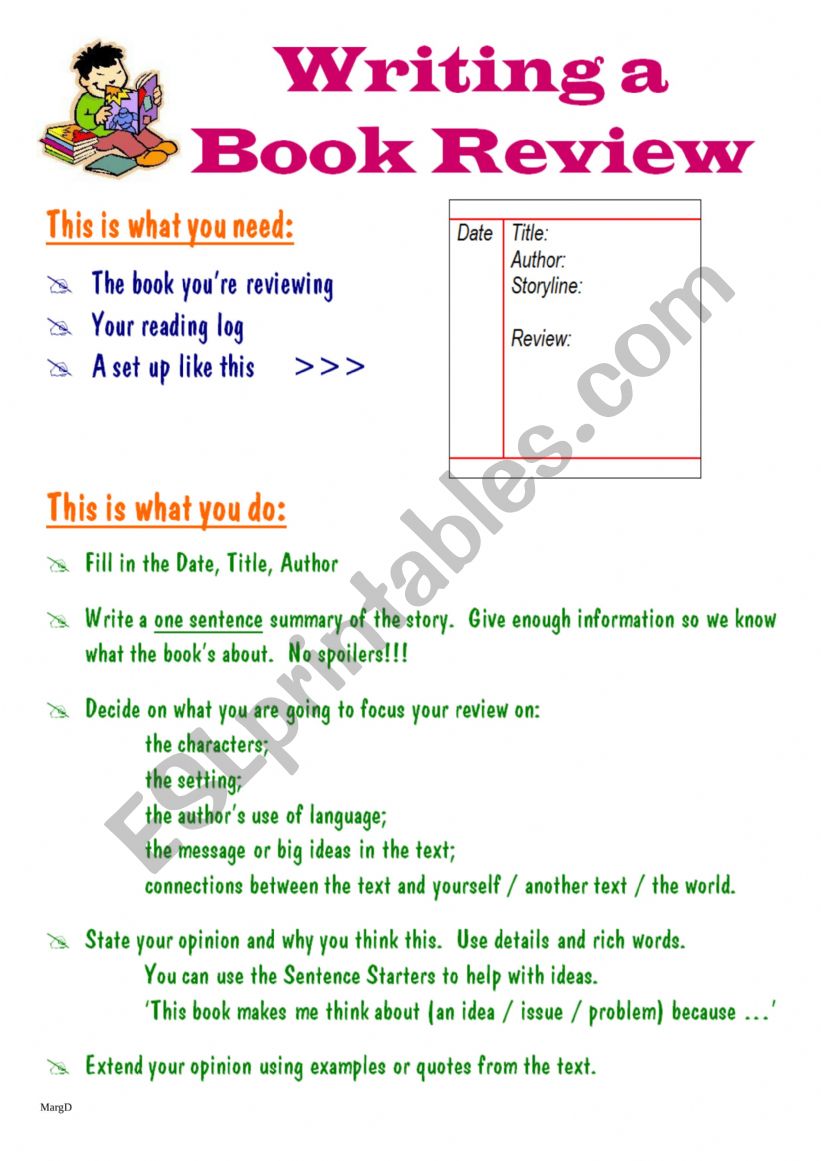 book review worksheet