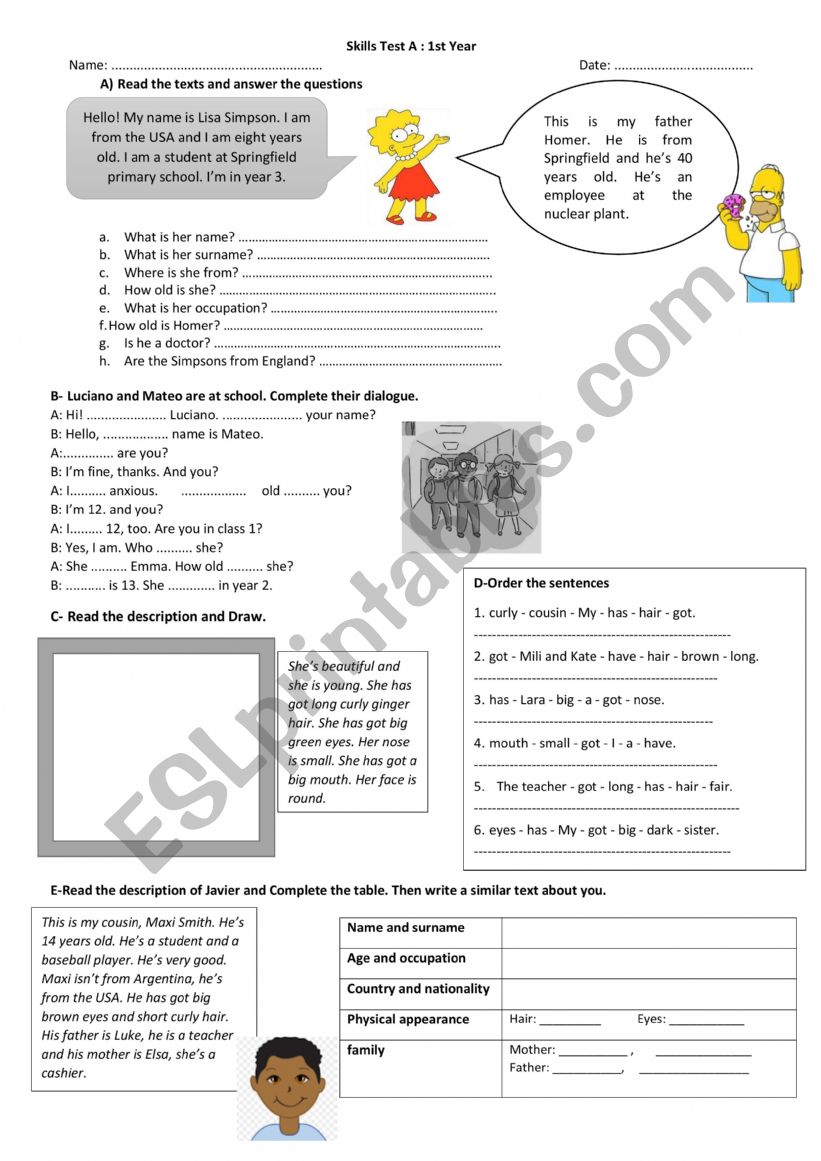 Skills test worksheet