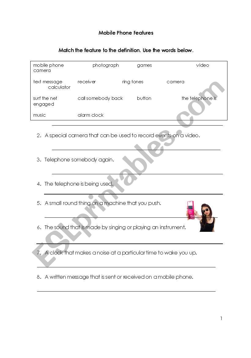 mobile phone features worksheet