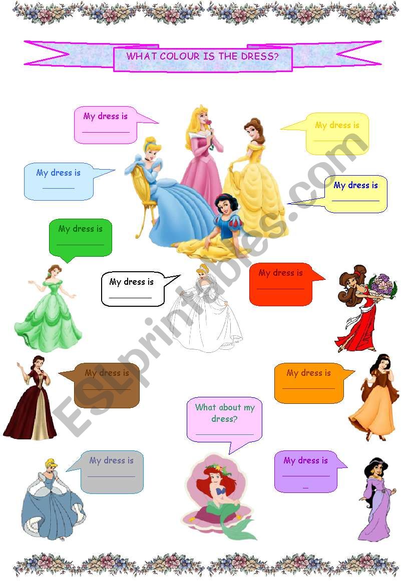 What colour is the dress? worksheet