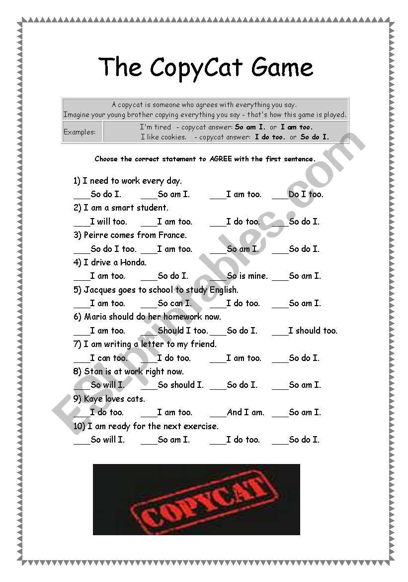 Copycat Game worksheet