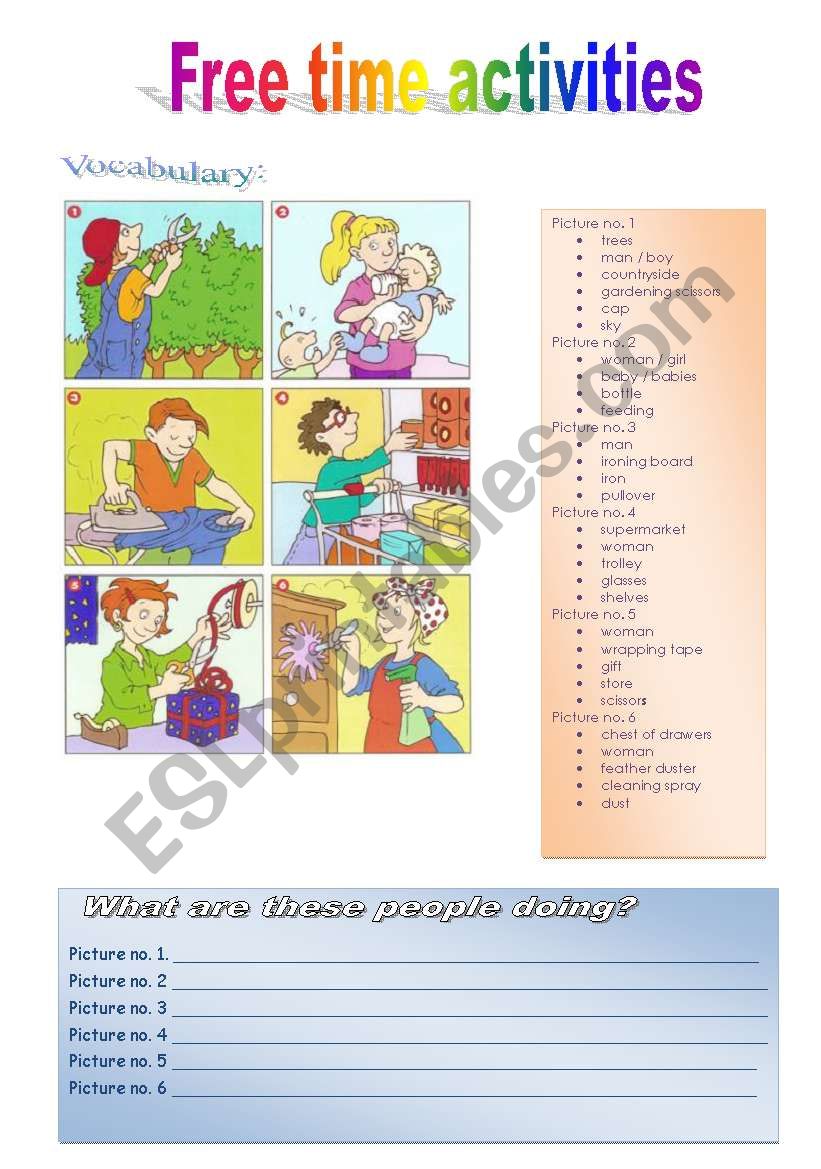 Free time activities worksheet