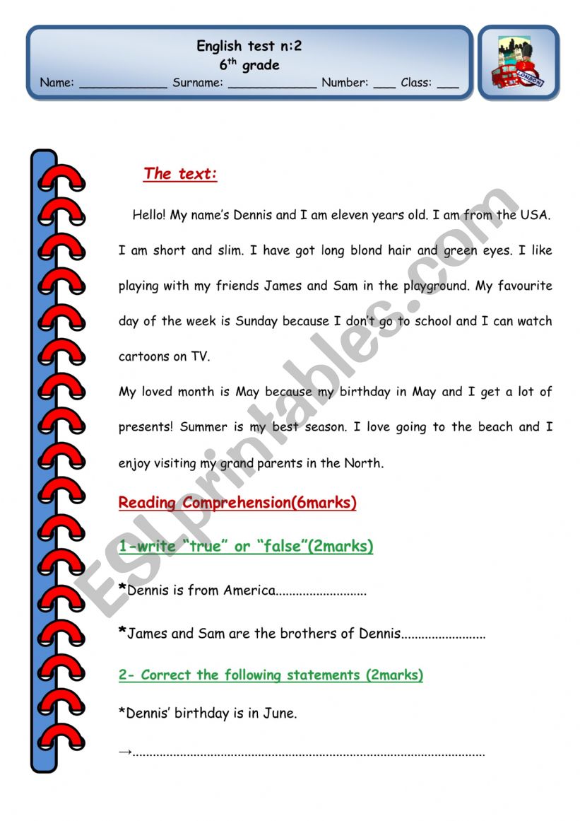 test worksheet