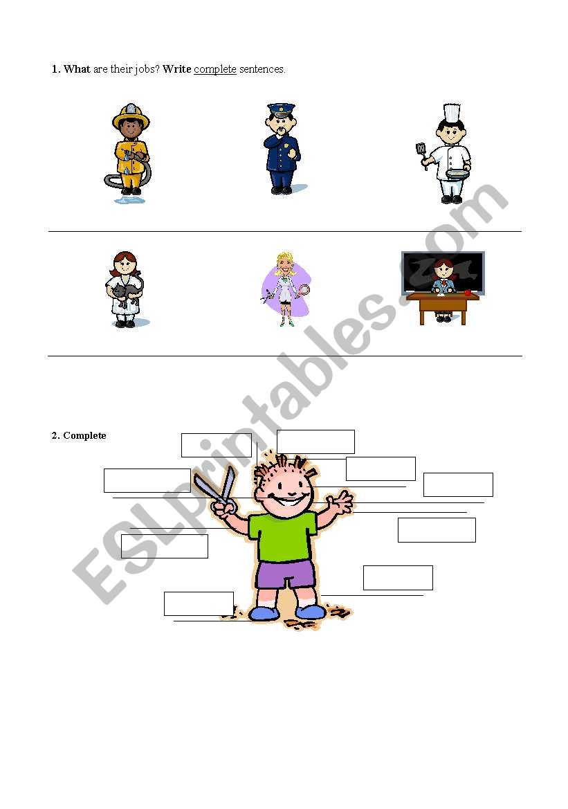 Parts of the body / Jobs worksheet