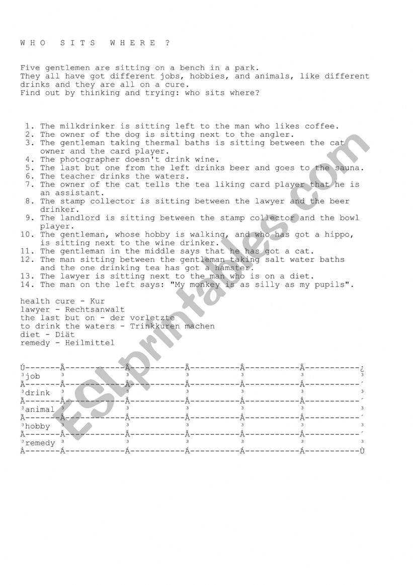 Who sits where? worksheet