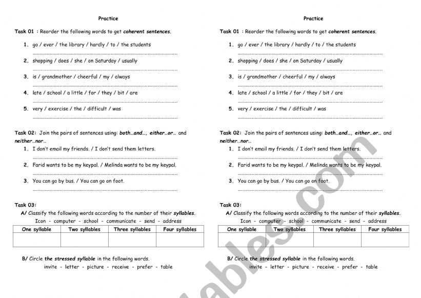 practice worksheet