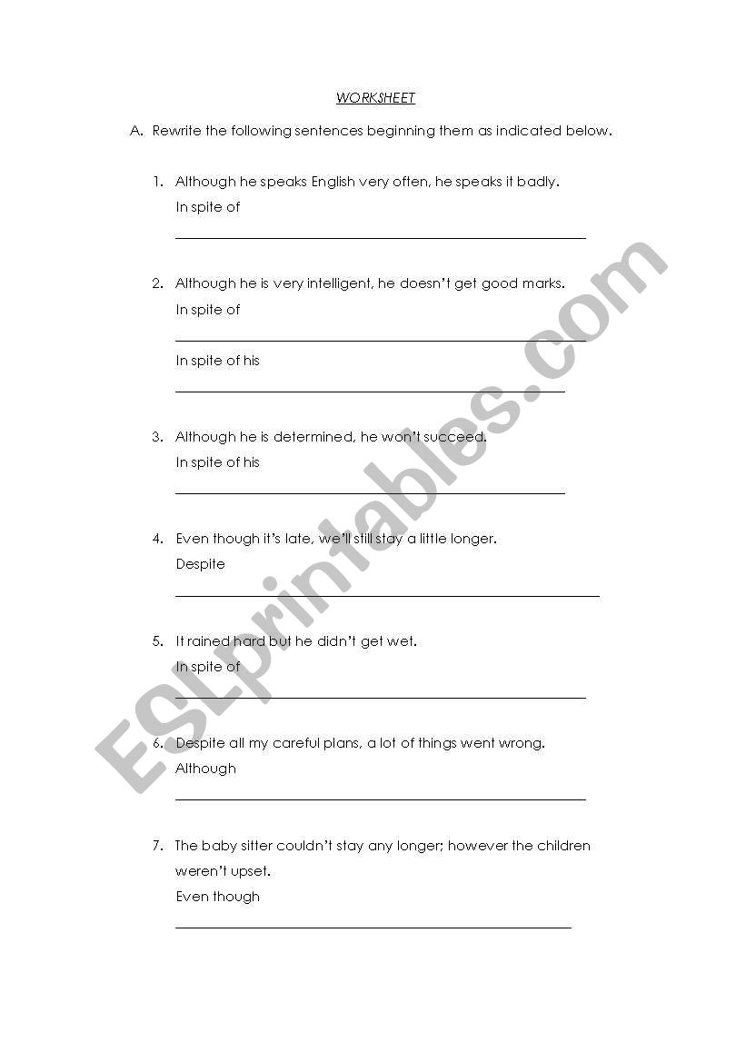 Concessive clauses worksheet