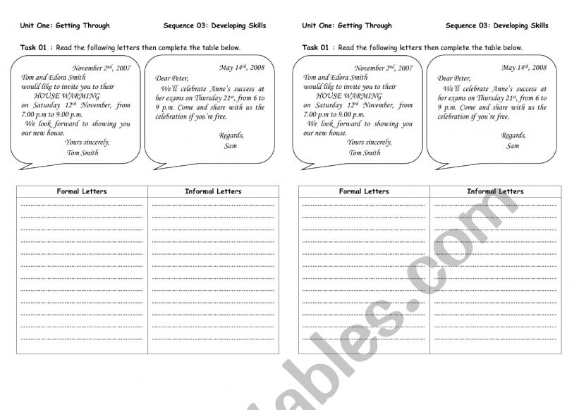 Formal & Informal Letters worksheet