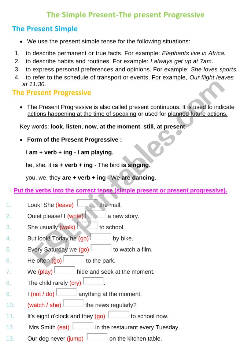 The simple present-The present progressive