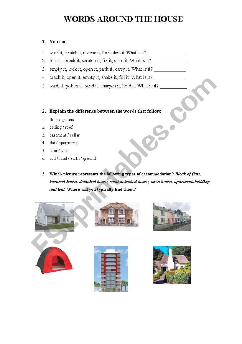 house vocabulary worksheet