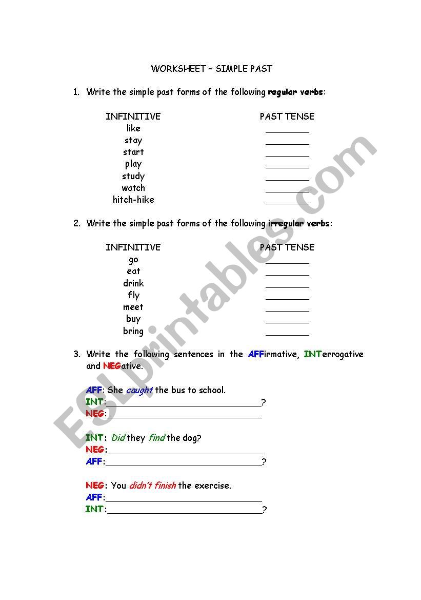 Simple Past -AFF-INT-NEG worksheet