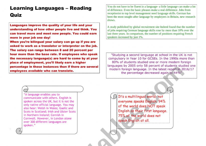 Reading Quiz - Learning Languages