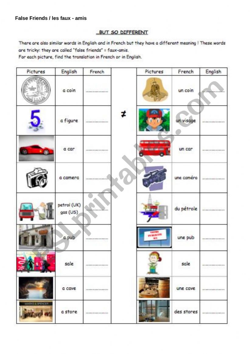 False friends worksheet