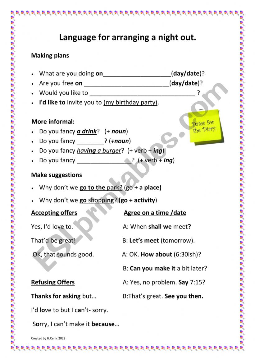 Making arrangements and plans worksheet