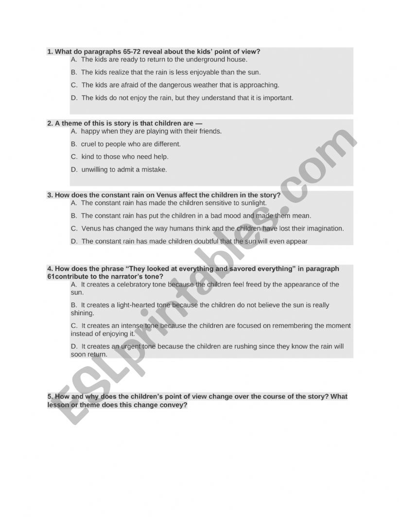 All in a Summer�s Day  worksheet