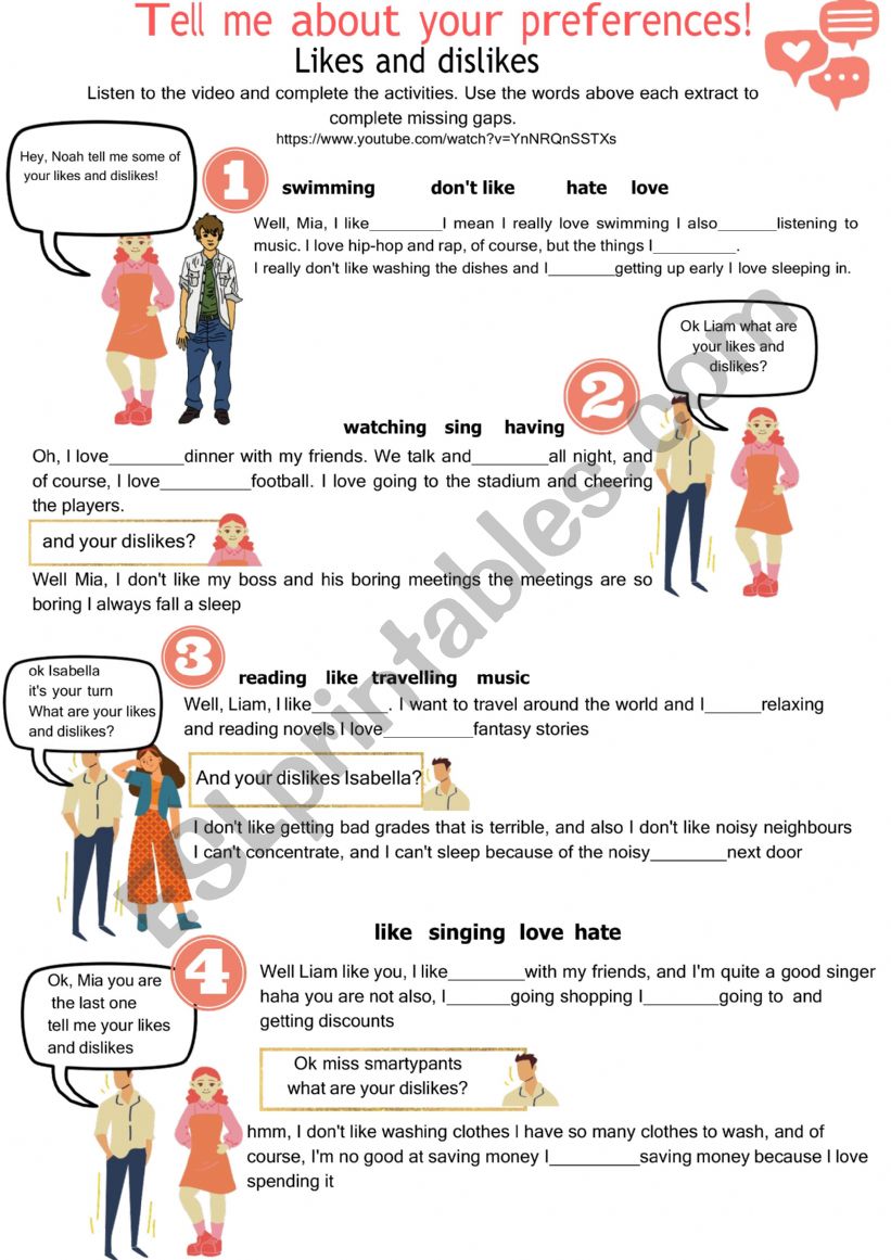 English worksheets: Tell me about your preferences!