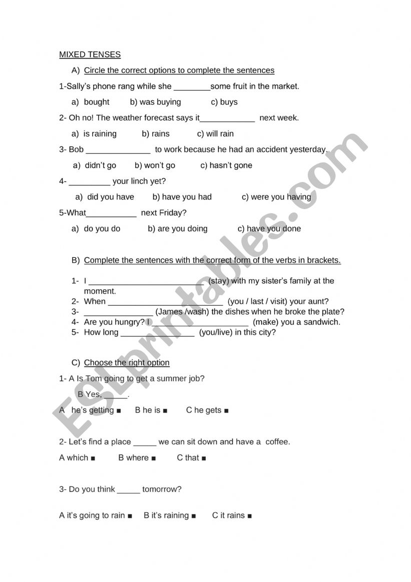 MIXED TENSES worksheet