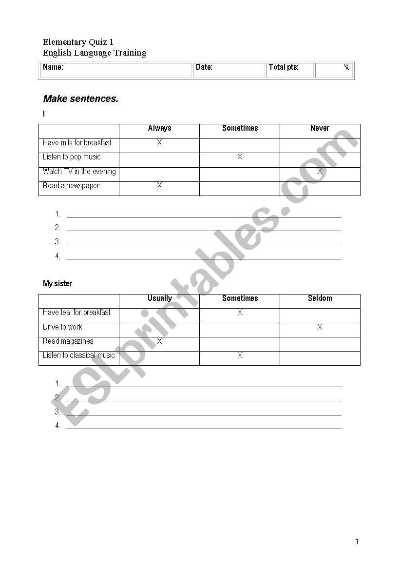 Elemantary quiz 5 pages worksheet
