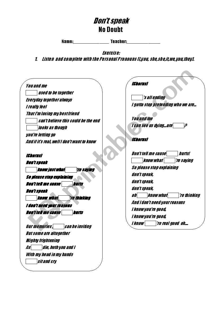 Dont speak worksheet