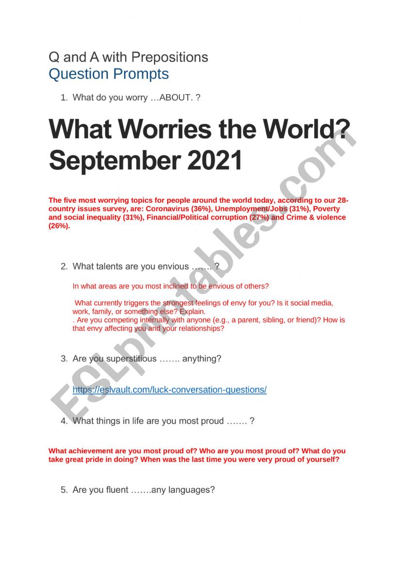 QUESTIONS AND PREPOSITIONS worksheet