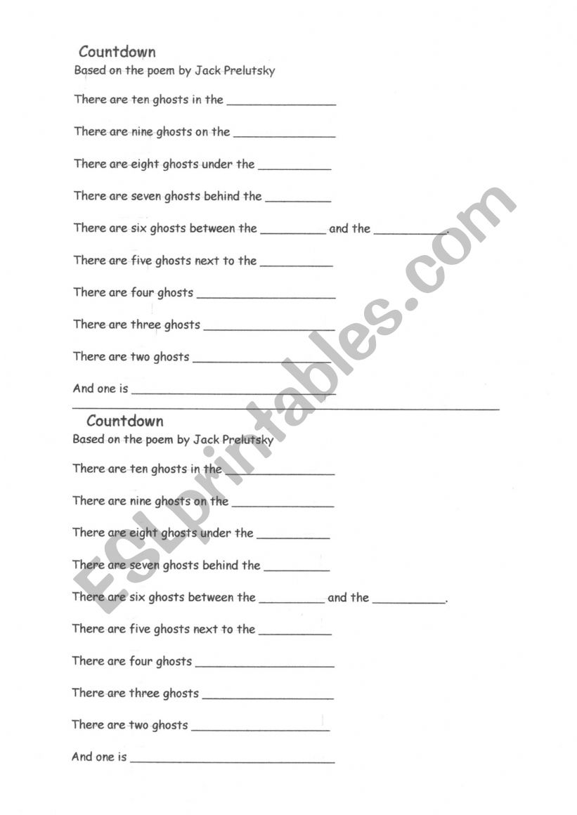 Countdown with ghosts worksheet