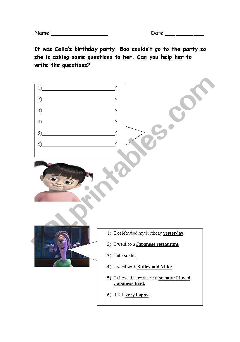 Questions in the Simple Past worksheet