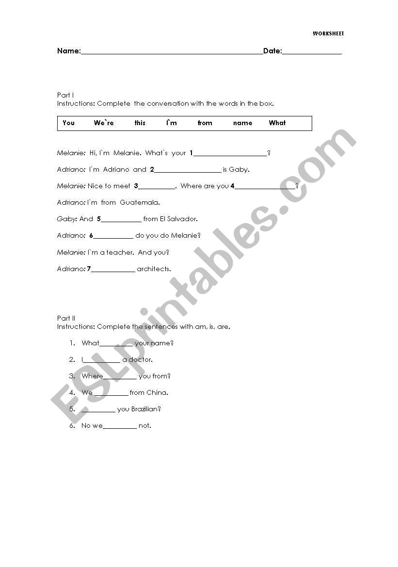 Verb BE worksheet