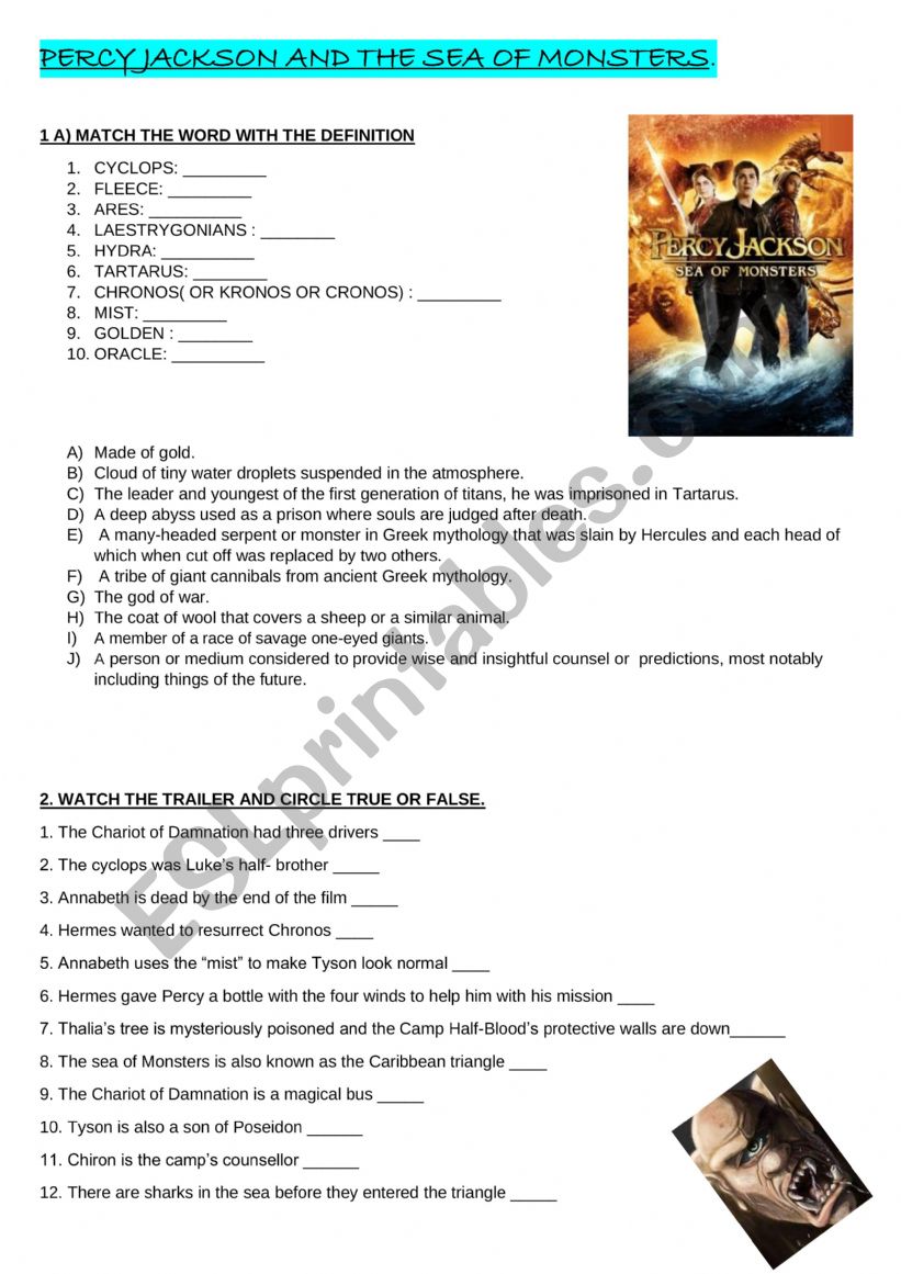 Percy Jackson and the Sea of Monsters - Plot Summary as Cloze Test(s)