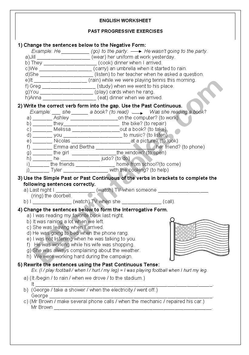 PAST PROGRESSIVE EXERCISES worksheet