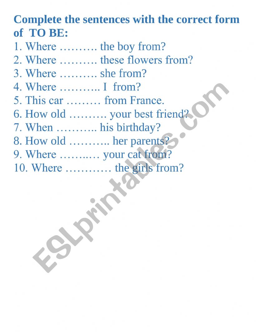 to be verbs worksheet