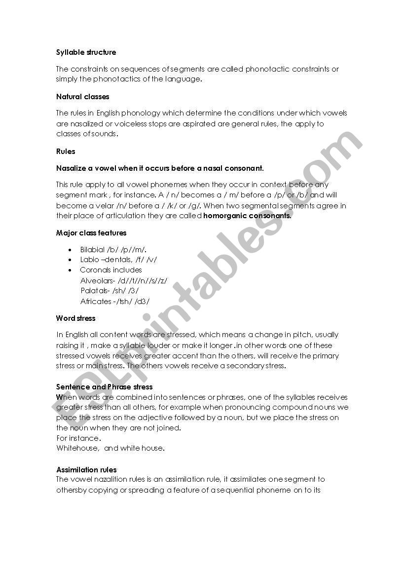 phonology worksheet