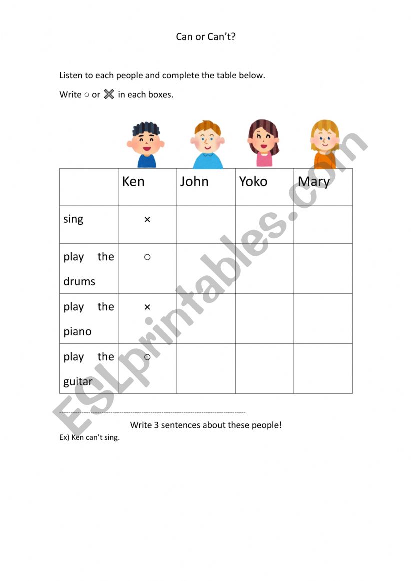 Can or Cannot worksheet