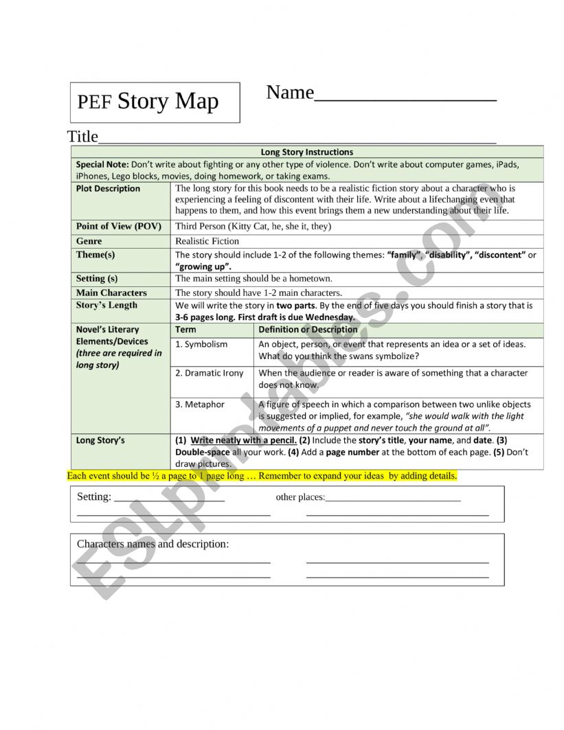 outline to write a story worksheet