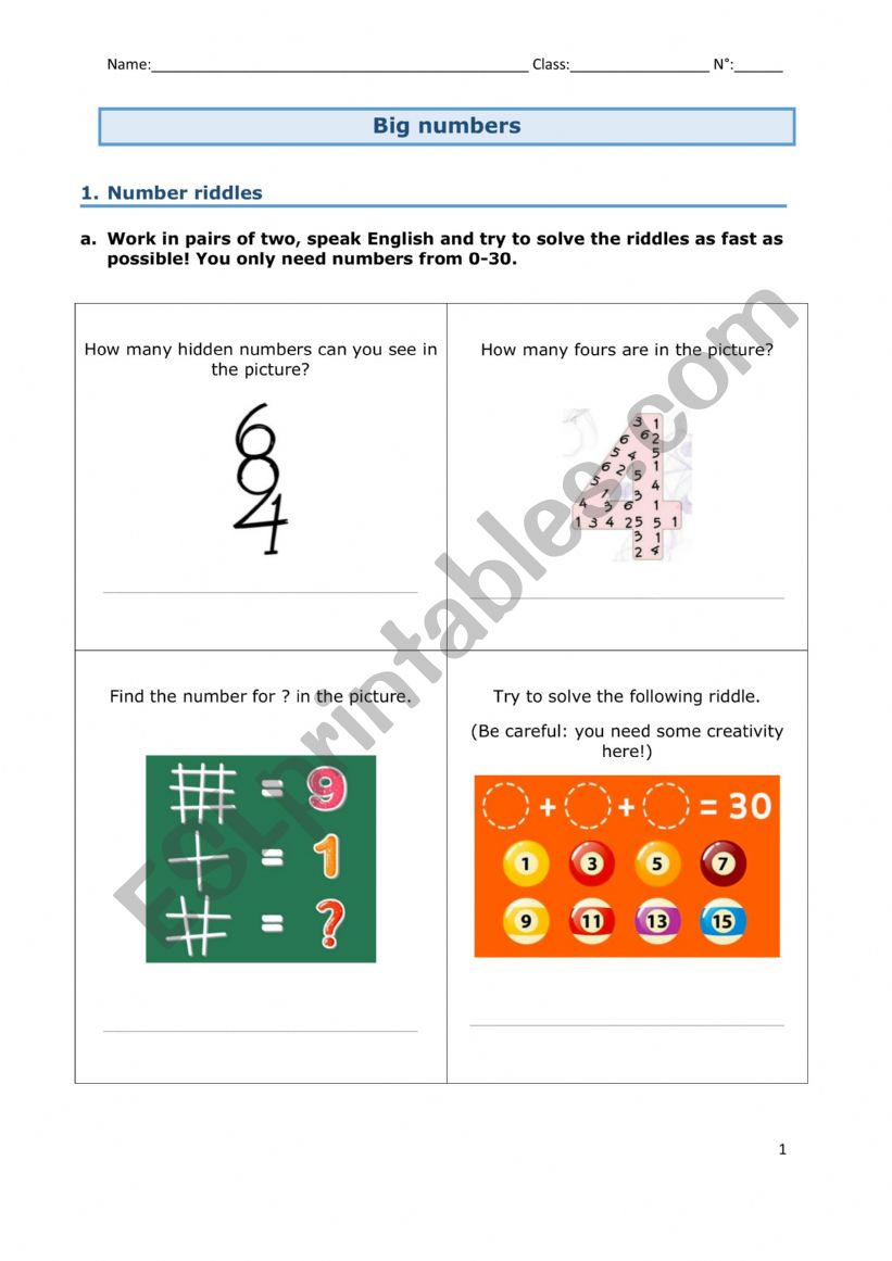 Extreme numbers worksheet