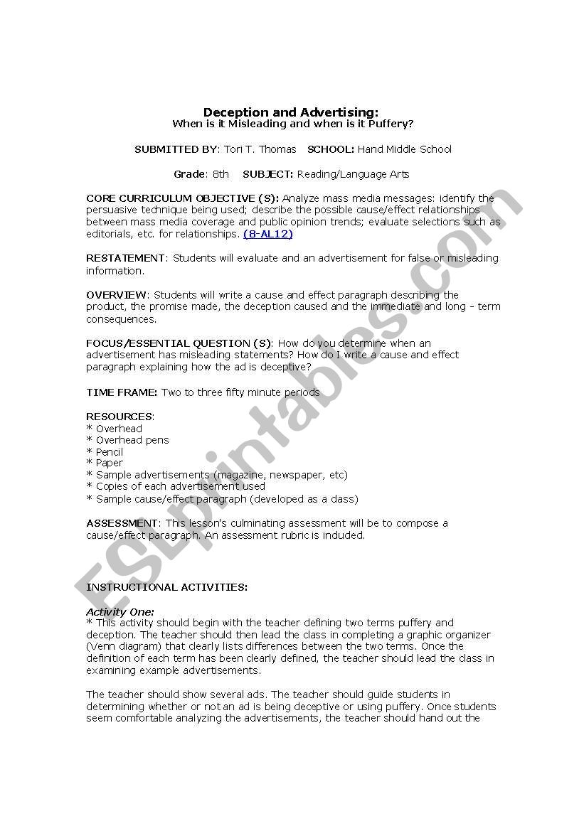 Advertising worksheet