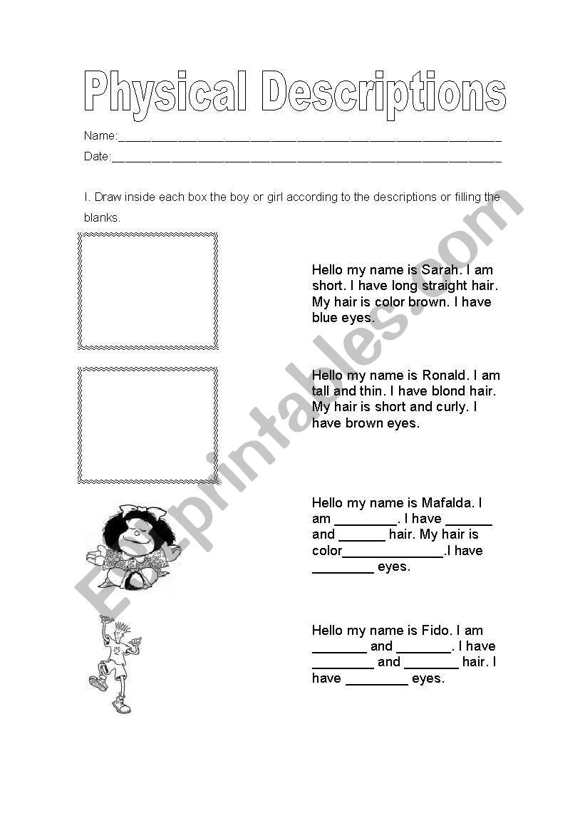 Physical descriptions worksheet