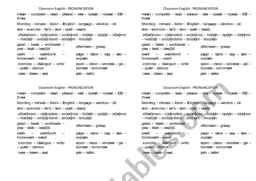 Classroom English - Pronunciation - Phonetics