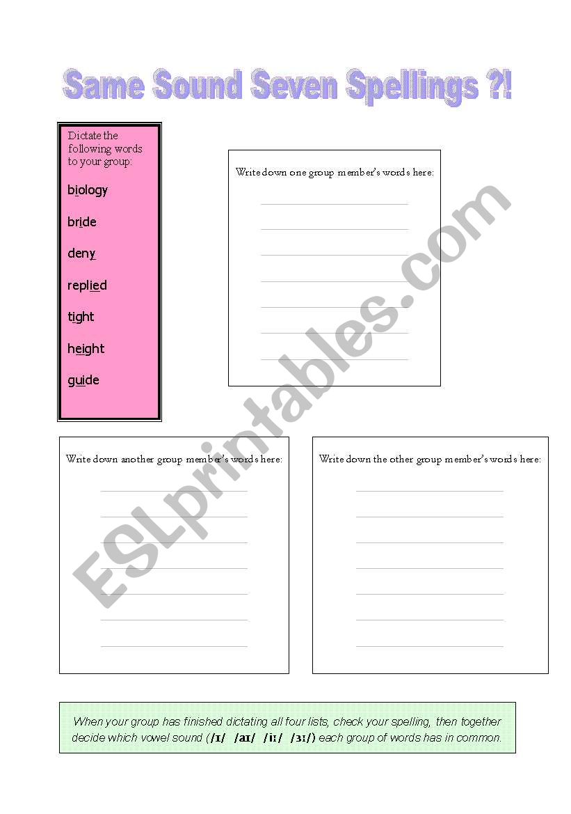 Same Sound Seven Spellings?! worksheet