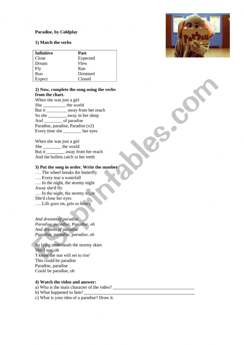 Paradise, by Coldplay worksheet