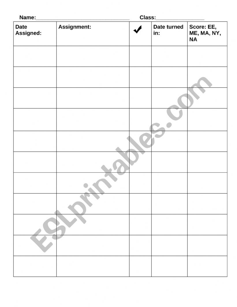 Assignment sheet worksheet