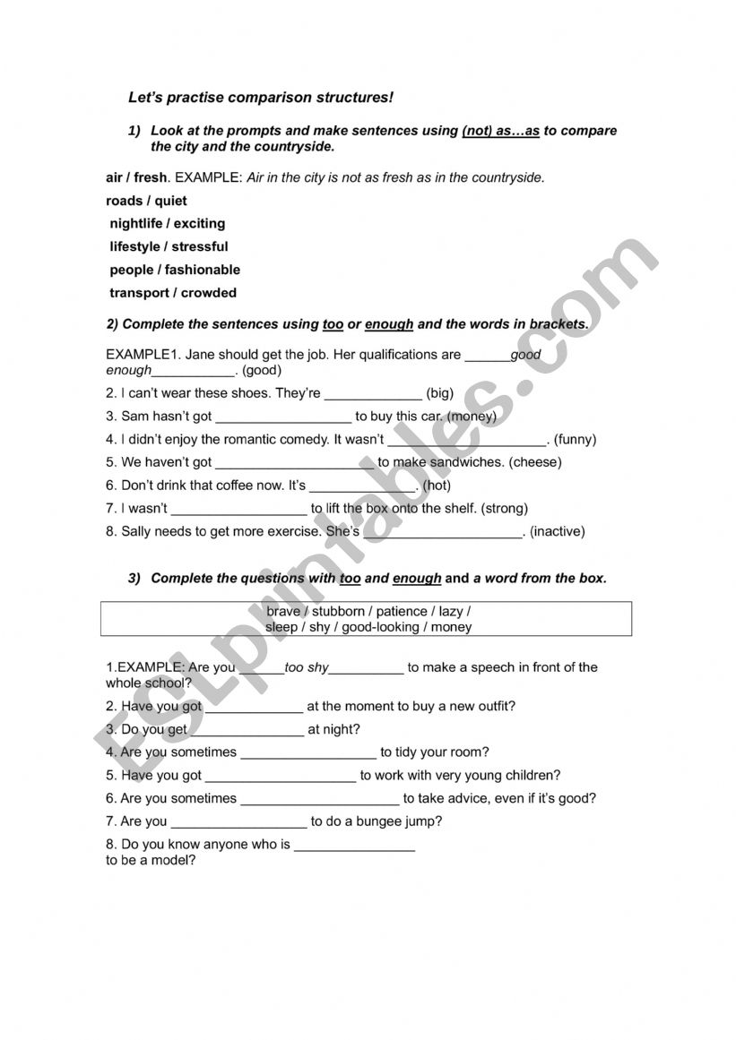 COMPARISON worksheet