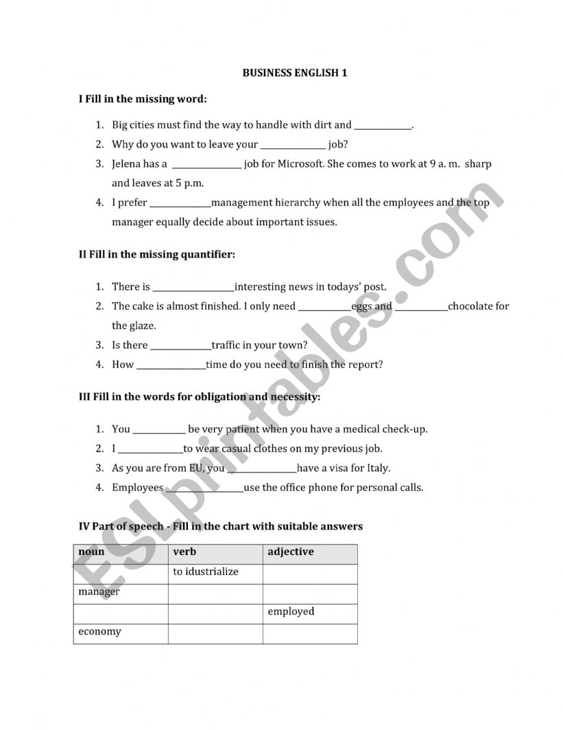 Business English Test worksheet