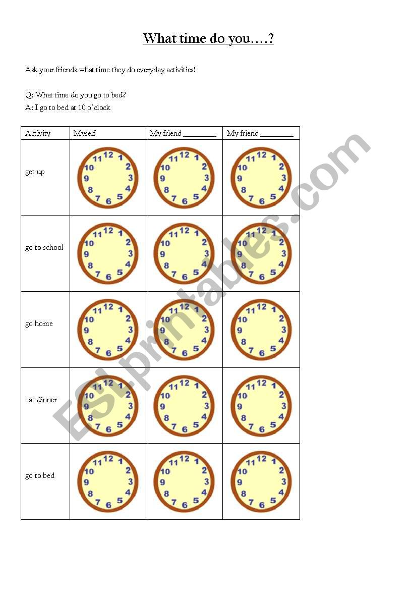 What time do you...? worksheet