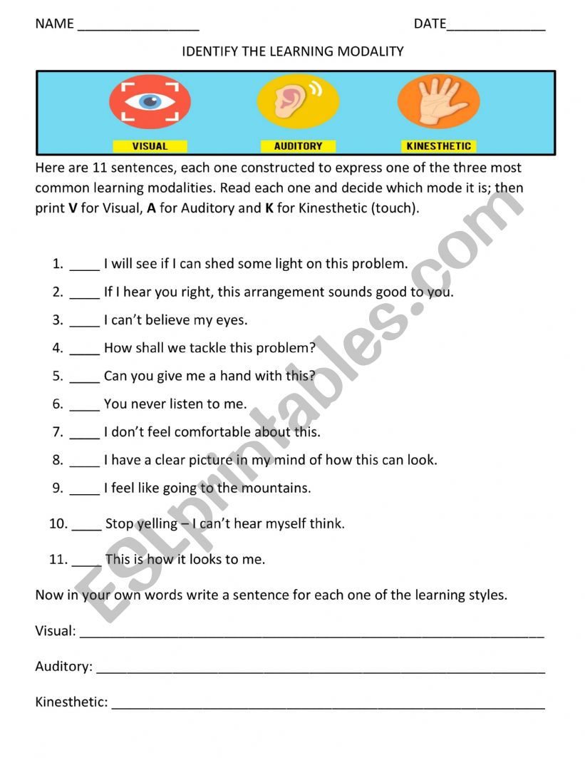 IDENTIFY THE LEARNING MODALITY