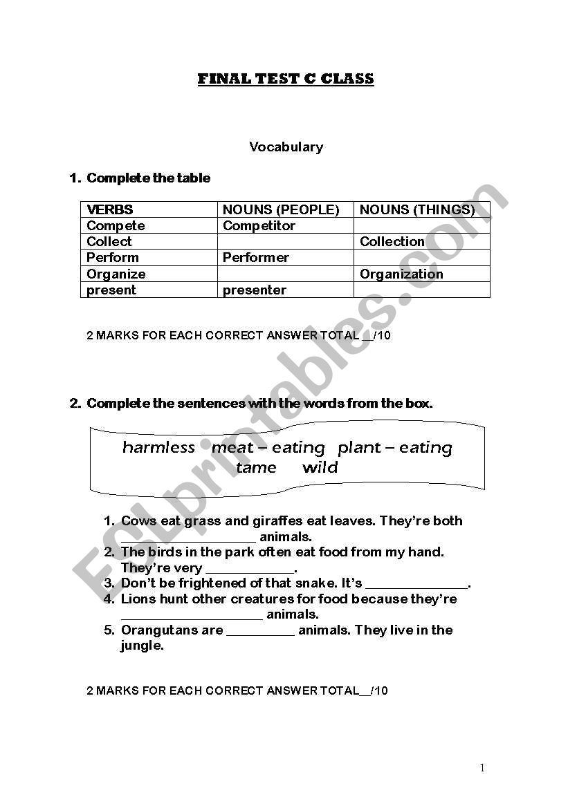 General test for intermediate students